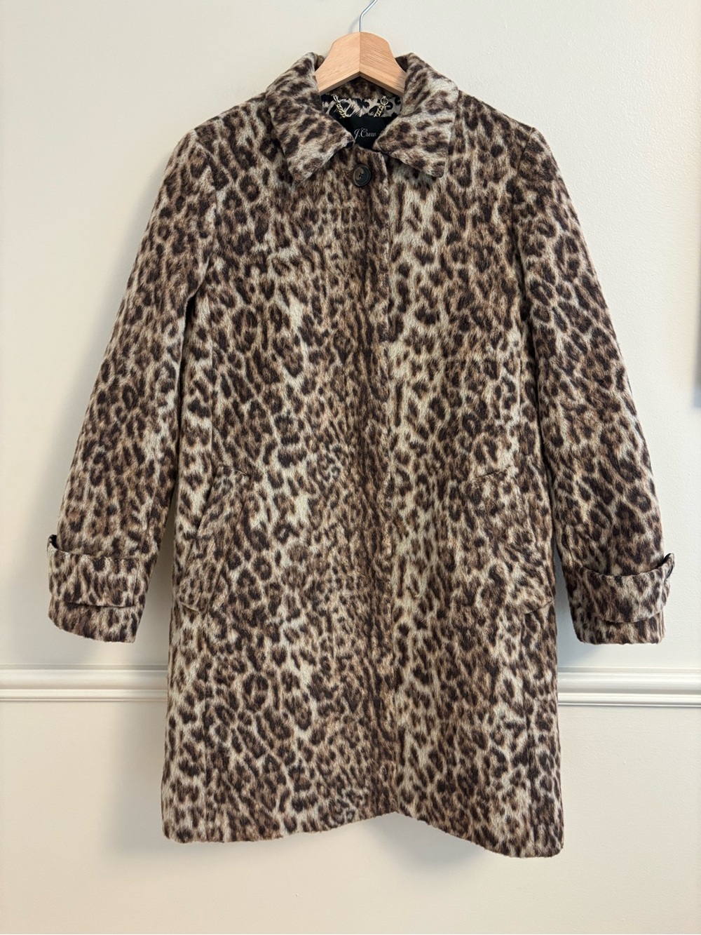 J. Crew Leopard-Print Wool-Blend Peacoat in Brown and Cream